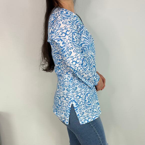 J.McLauglin Blue White & Green Patterned Lightweight Tunic Top - Picture 4 of 9